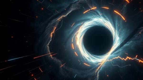 Glowing black hole with swirling light, illustrating Black Hole Thermodynamics.