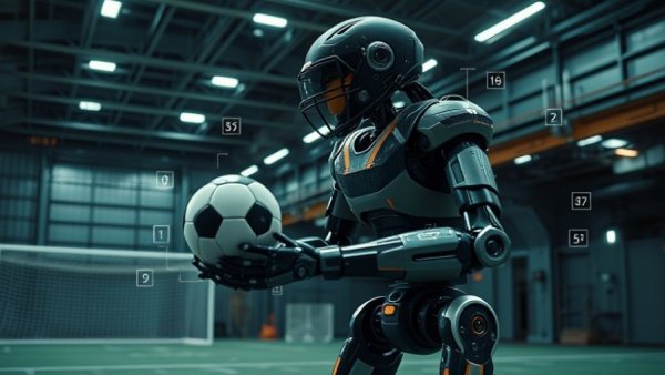 Boston Dynamics Atlas humanoid robot calculating football trajectory