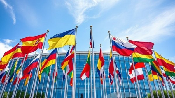 European flags outside government building related to Pegasus spyware investigation.