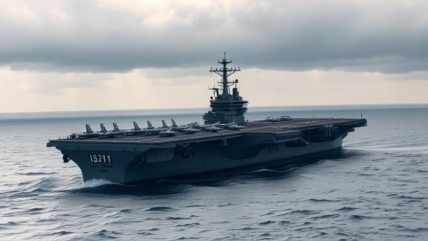 United States Navy aircraft carrier silhouette at sea.