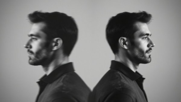 Artistic black and white multiple exposure of a man, minimalistic style.