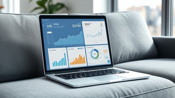 Laptop showing social media analytics graphs on a sofa, highlighting what social media analytics actually tell you.