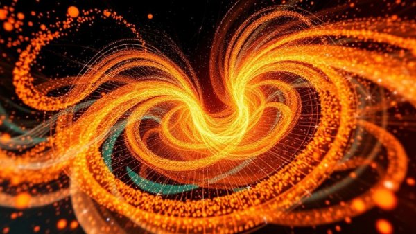 Abstract representation of quantum computing concepts with particle swirl.