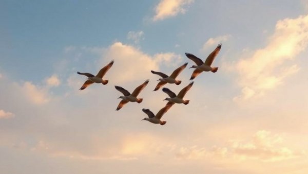 Birds flying in 'V' formation at sunset