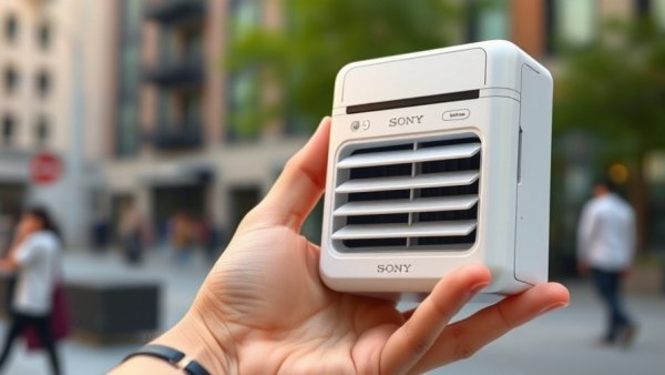 Sony Reon Pocket Pro Plus Air Conditioner held in hand demonstrating portability.