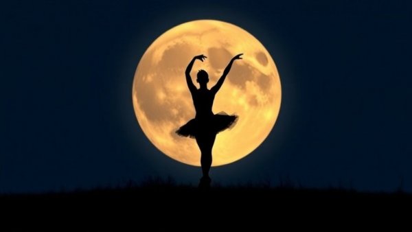 Ballerina silhouette in front of Buck Moon July 2023.