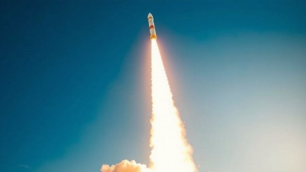 Dynamic rocket launch against clear blue sky