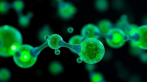 Microscopic glowing spheres depicting therapeutic peptides in charge-based strategy