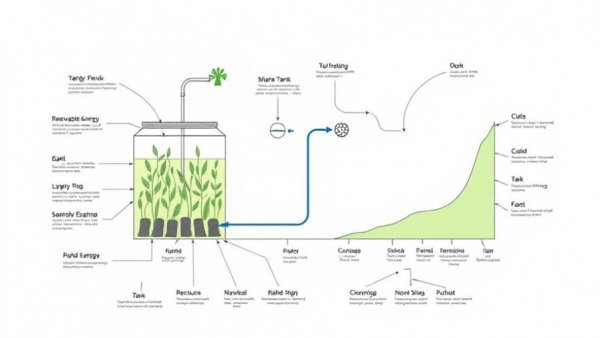 Diagram of renewable energy from microorganisms with setup and graphs.