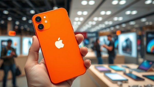 iPhone 18 Pro Release Schedule: Orange iPhone in hand, store scene.