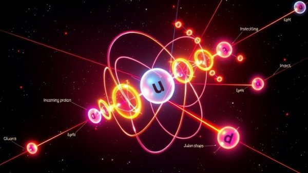 Diagram showing hidden gluon structure inside protons with quarks.