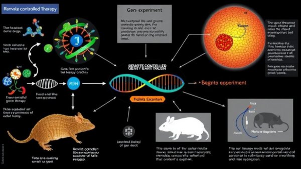 Scientific diagram of remote-controlled gene therapy process.