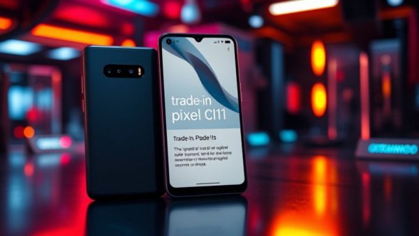 Google Pixel 11 with trade-in offer on tech-themed background