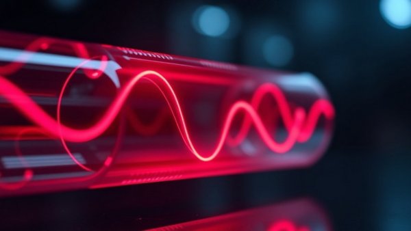 Glowing quantum wave in tube illustrating quantum computing
