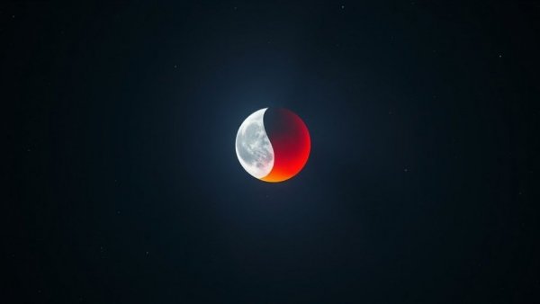 Partial lunar eclipse with reddish moon against dark sky