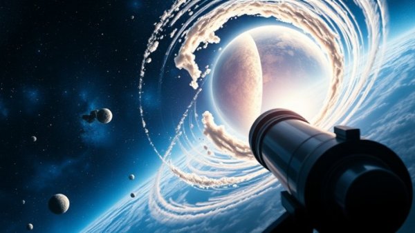 Illustration of a space telescope viewing planet formation in space.