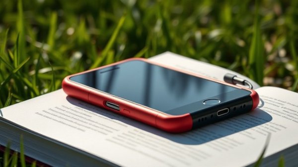 iFi GO Link 2 Max connected to smartphone outdoors with book.