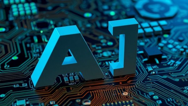 Futuristic 3D 'AI' letters on circuit board background, OpenAI AI agents takeover website concept