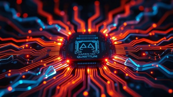 Futuristic quantum computer emitting energy waves and lights