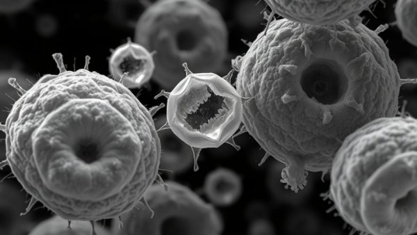 Advanced optical imaging of blood and immune cells in black and white.