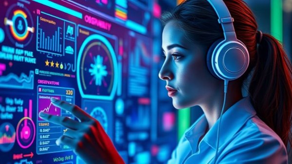 AI Agent Observability Action Ledger in futuristic digital setting.