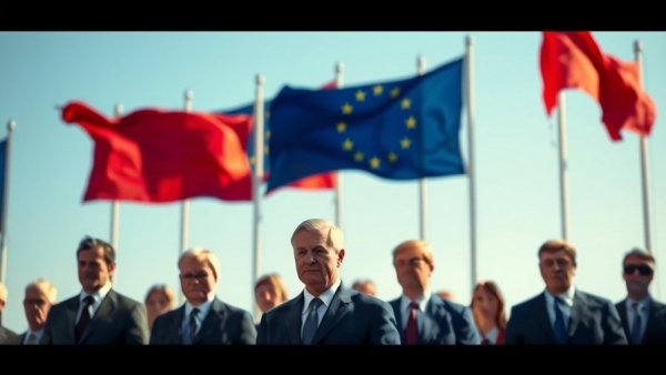 Deepfake concept art: Politicians with pixelated faces under European flags.