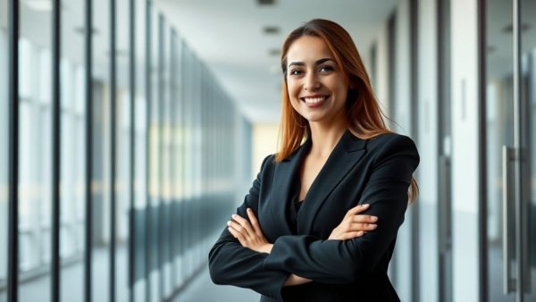 Professional woman in a modern office, AI Threats and Defense topic