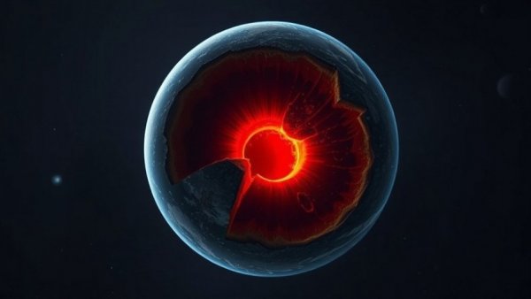 Illustration of Earth's layers showing core, space perspective