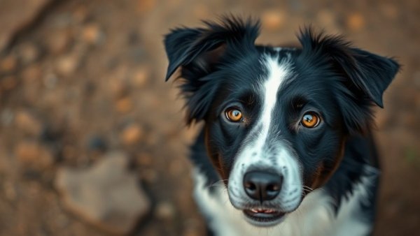 Black and white Border Collie gazing attentively, decode canine communication.