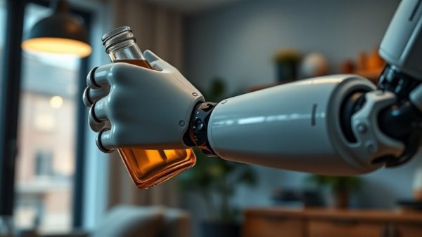 Bionic arm home trial gripping a bottle indoors.