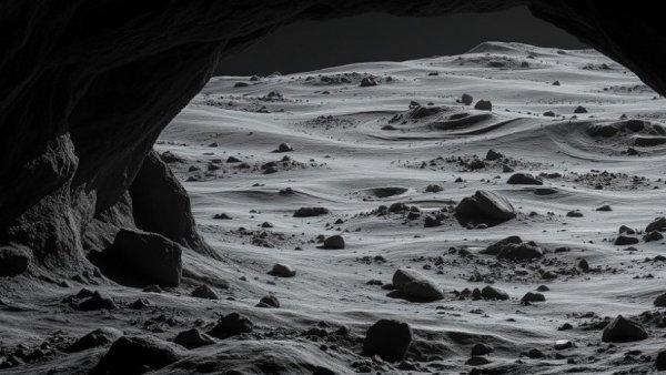 NASA lunar cave exploration shadowy cave on moon