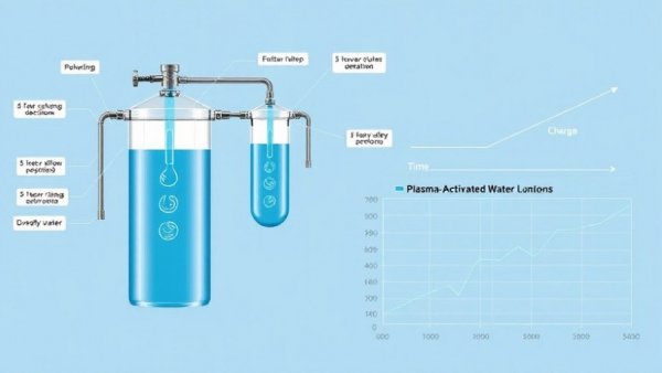 Diagram of plasma-activated water system with a charge graph.