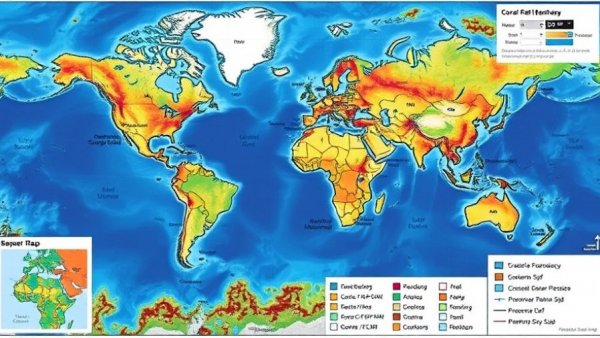 Colorful thematic map of coral reef monitoring technologies