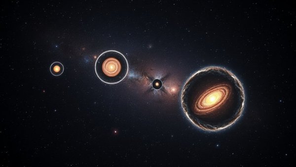 Grid of cosmic images showing gravitational lenses and galaxies.