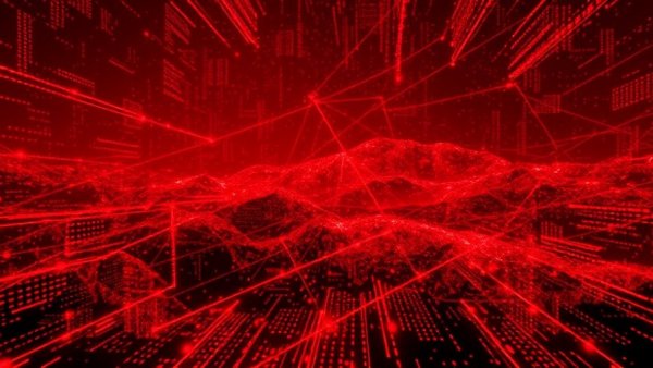 Abstract zero-click spyware threat illustration in digital red theme