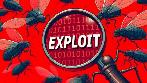 Magnifying glass focusing on code with bugs, illustrating PHP vulnerabilities.