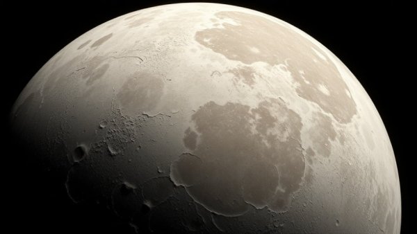 Surface of Saturn's moon Iapetus showing craters and light contrasts.