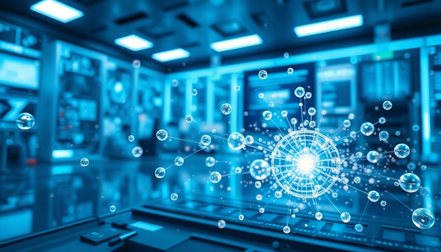 Futuristic quantum computing setup in a high-tech lab.