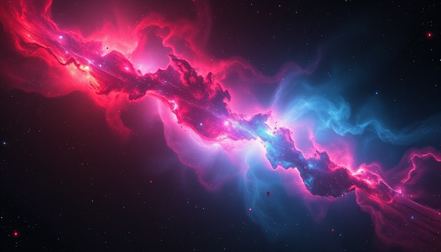 Rainbow-hued space with red and blue lights for mini halo discovery.