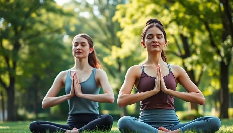 Women practicing yoga for diabetes in a serene park setting.