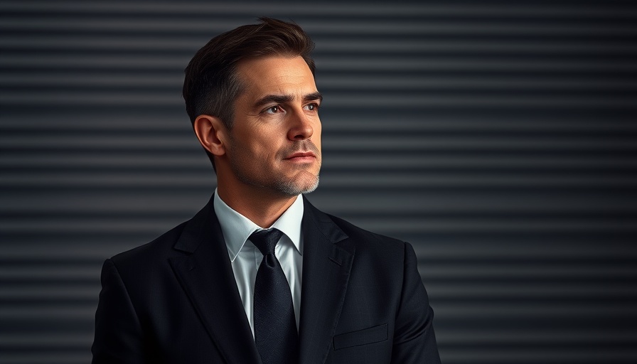 Distinguished gentleman in a suit gazing sideways, modern backdrop.