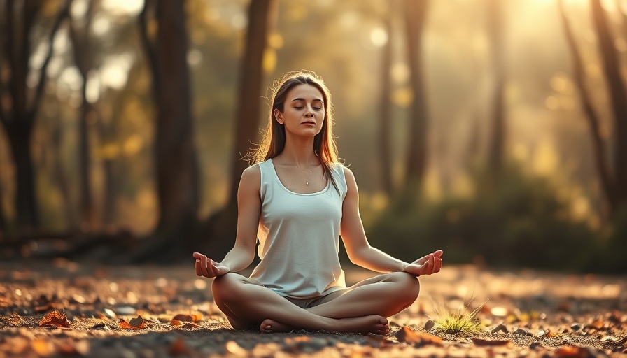 Serene woman meditating peacefully outside promotes mental health.