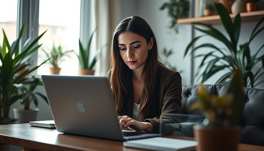 Focused woman working on laptop at home, promoting sleep and recovery.
