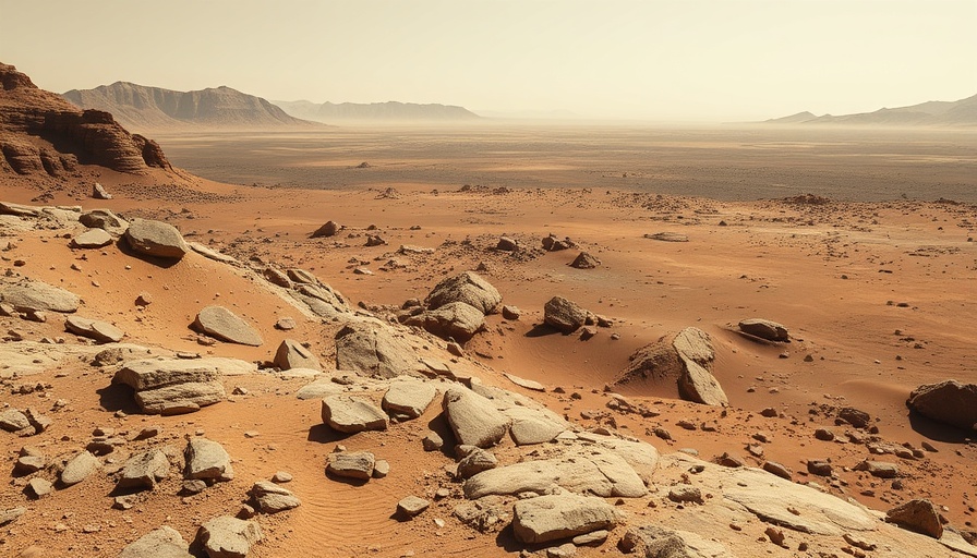 Mars rover captures clear vista of rocky Martian surface.