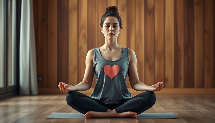 Yoga for heart attack recovery: Woman meditating with heart symbol.