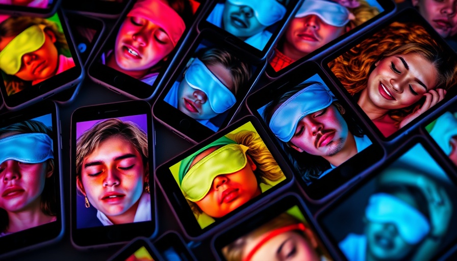 Digital art illustrating sleepmaxxing dangers with screens and masks.