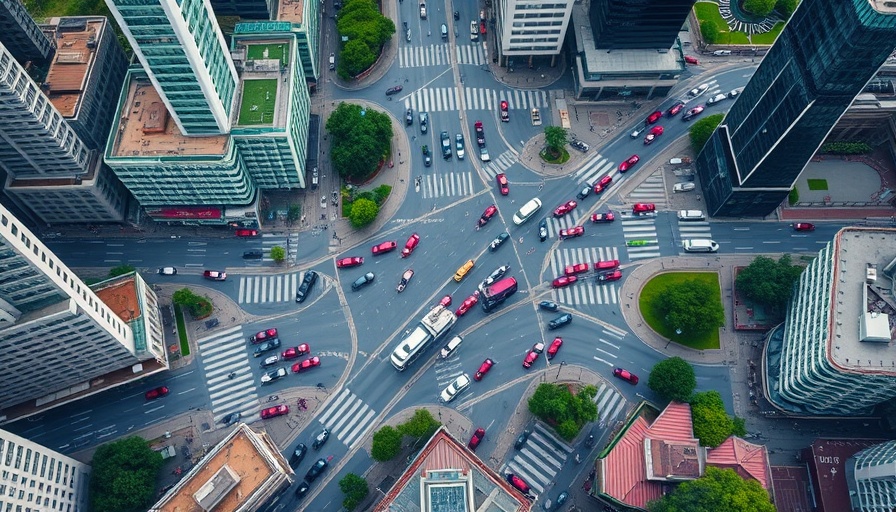 Busy city intersection illustrating eco-driving measures to reduce vehicle emissions.