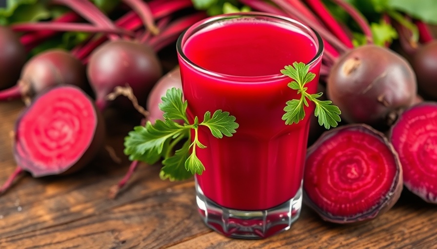 Vivid red beetroot juice with fresh beetroots, illustrating drinking too much beetroot juice.