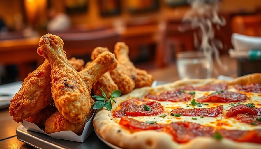 Saroki's Crispy Chicken & Pizza meal display.