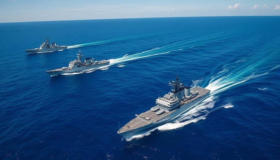 U.S. Navy ships in formation on open sea, showcasing naval strategy.